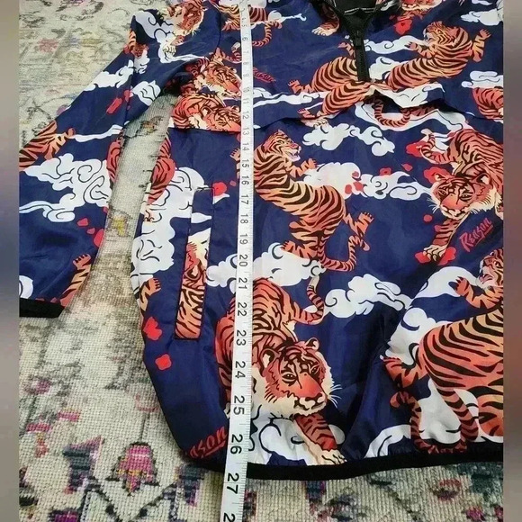 Reason Brand Mens Navy Orange Jacket Japanese Tiger Pullover Hoodie, sz Small - Picture 8 of 13